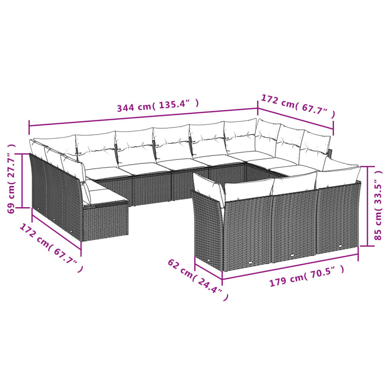 13 Piece Garden Sofa Set with Cushions Grey Poly Rattan