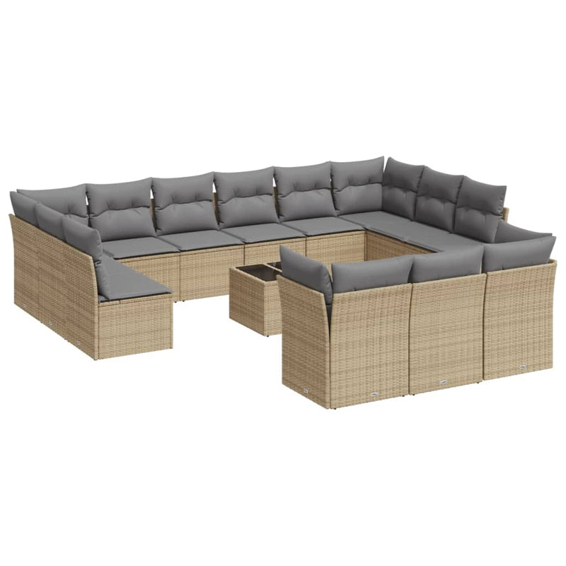 14 Piece Garden Sofa Set with Cushions Beige Poly Rattan