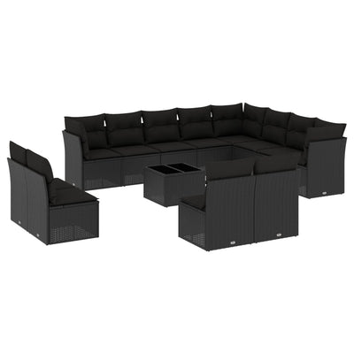 13 Piece Garden Sofa Set with Cushions Black Poly Rattan