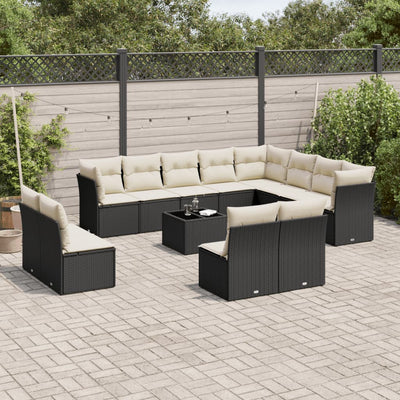 13 Piece Garden Sofa Set with Cushions Black Poly Rattan