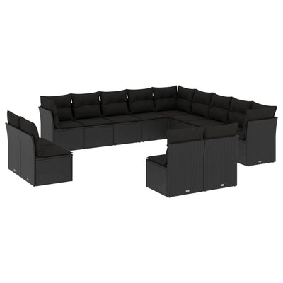 13 Piece Garden Sofa Set with Cushions Black Poly Rattan