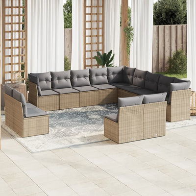 13 Piece Garden Sofa Set with Cushions Beige Poly Rattan