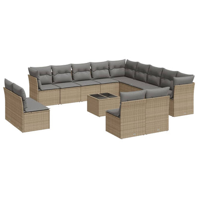 14 Piece Garden Sofa Set with Cushions Beige Poly Rattan