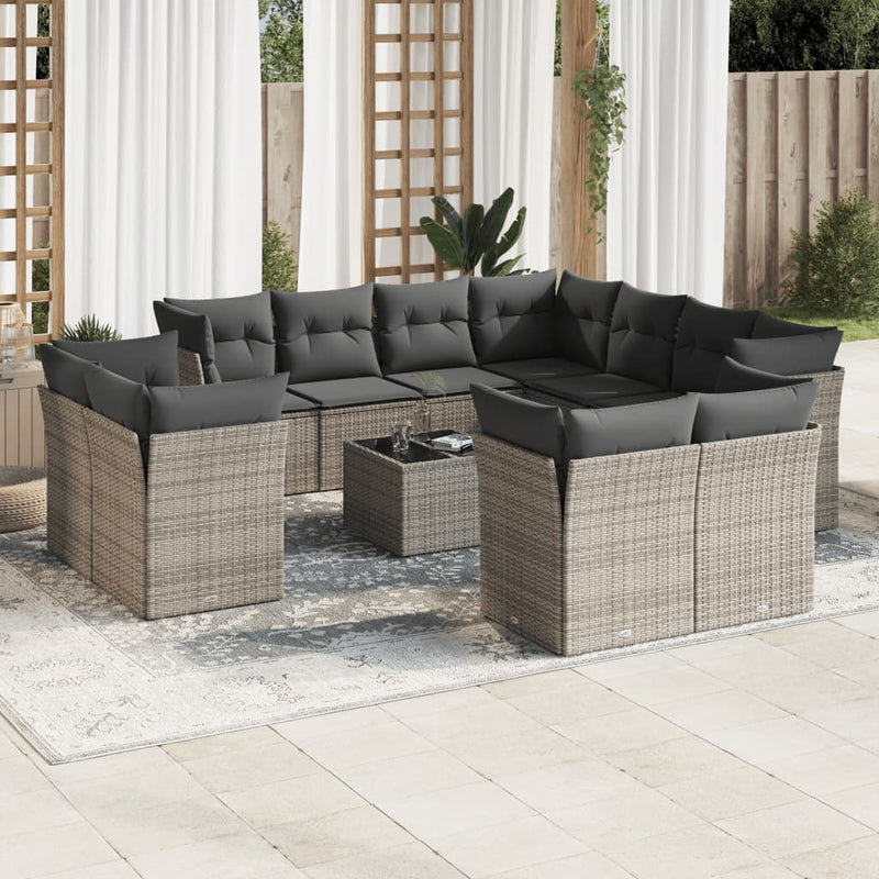 12 Piece Garden Sofa Set with Cushions Grey Poly Rattan