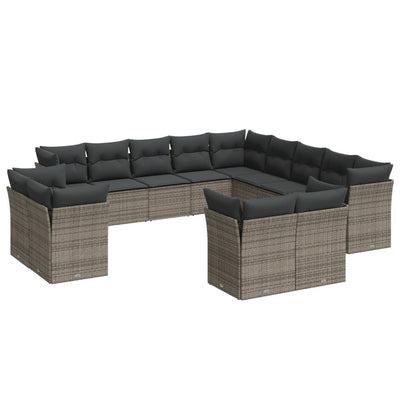 13 Piece Garden Sofa Set with Cushions Grey Poly Rattan