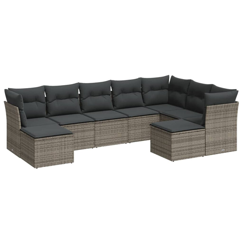 9 Piece Garden Sofa Set with Cushions Grey Poly Rattan