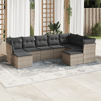 9 Piece Garden Sofa Set with Cushions Grey Poly Rattan