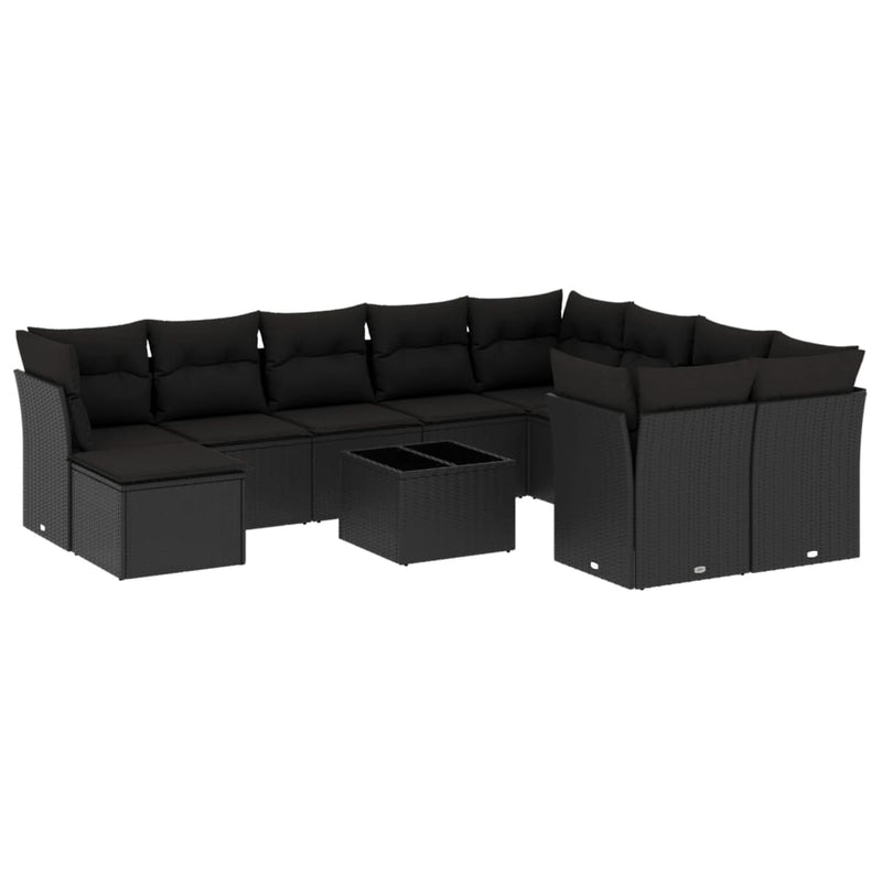 11 Piece Garden Sofa Set with Cushions Black Poly Rattan