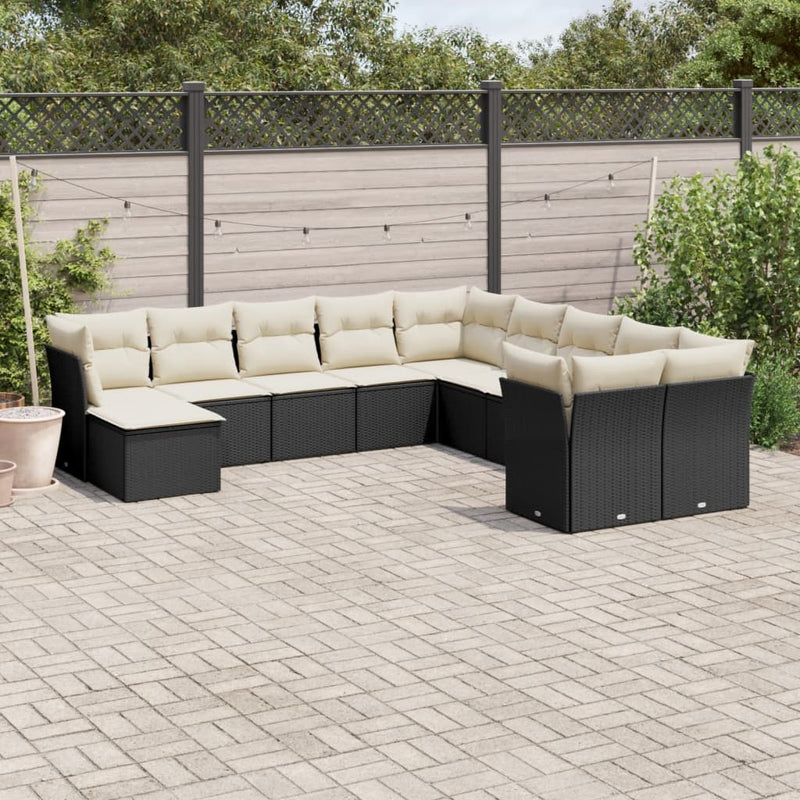 11 Piece Garden Sofa Set with Cushions Black Poly Rattan