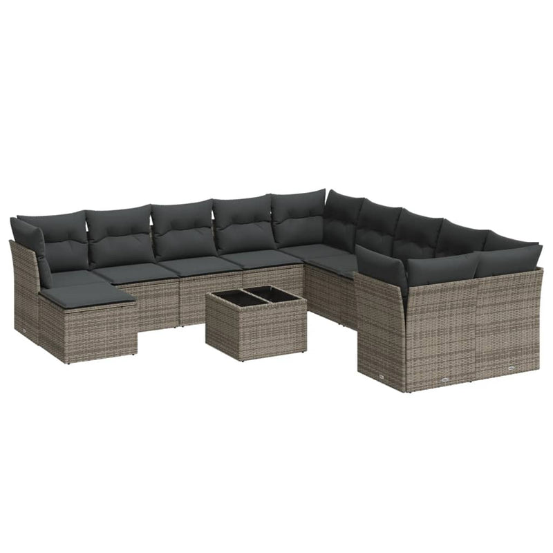 12 Piece Garden Sofa Set with Cushions Grey Poly Rattan