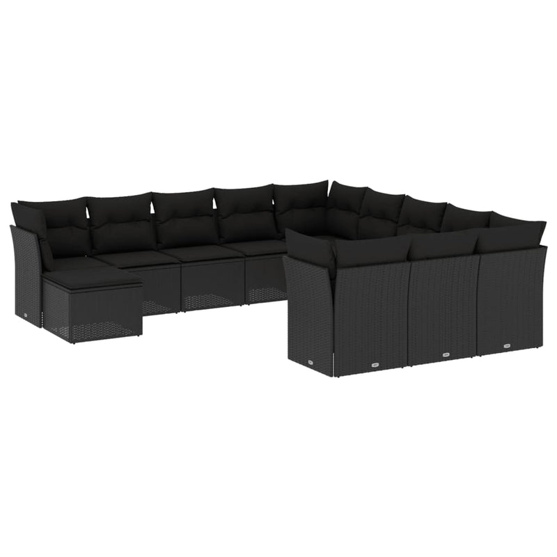 12 Piece Garden Sofa Set with Cushions Black Poly Rattan