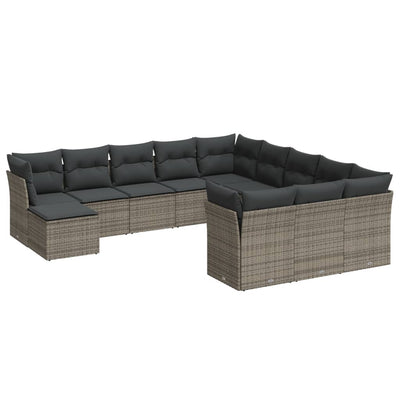 12 Piece Garden Sofa Set with Cushions Grey Poly Rattan