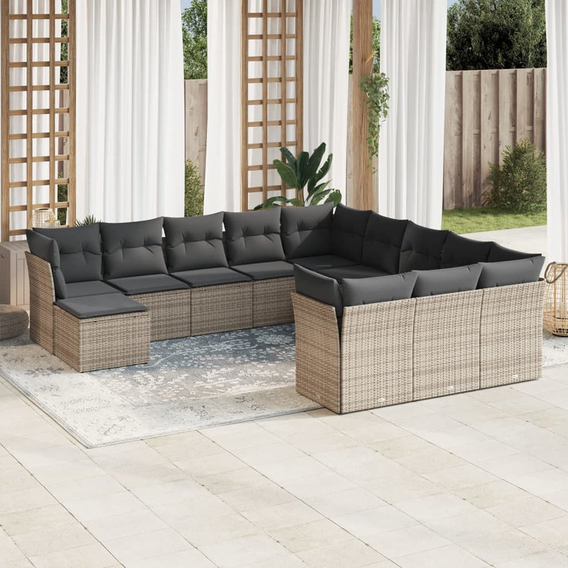 12 Piece Garden Sofa Set with Cushions Grey Poly Rattan