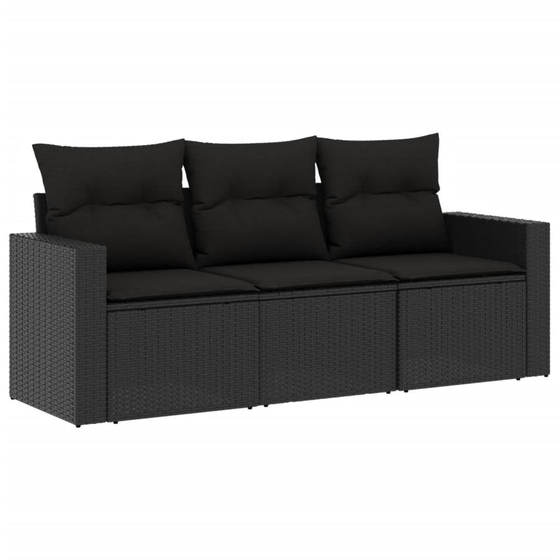 3 Piece Garden Sofa Set with Cushions Black Poly Rattan