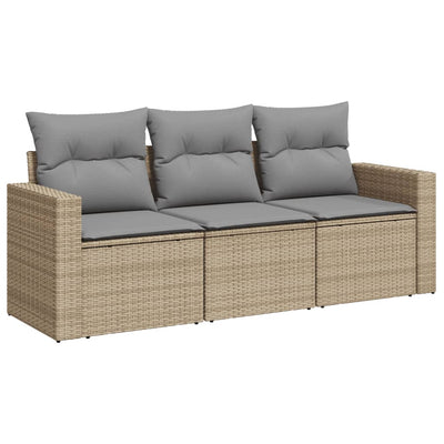 3 Piece Garden Sofa Set with Cushions Beige Poly Rattan