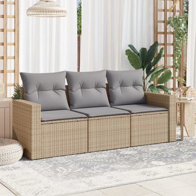 3 Piece Garden Sofa Set with Cushions Beige Poly Rattan