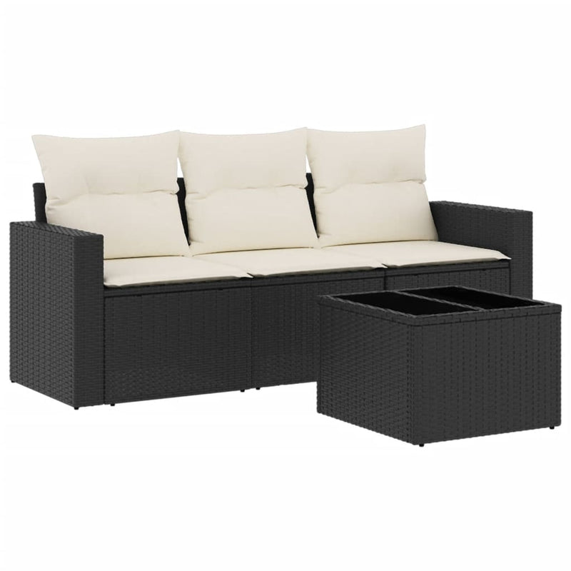 4 Piece Garden Sofa Set with Cushions Black Poly Rattan