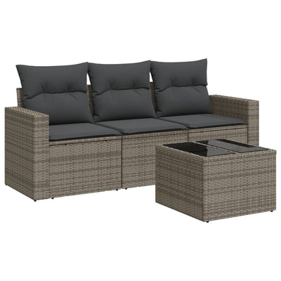 4 Piece Garden Sofa Set with Cushions Grey Poly Rattan