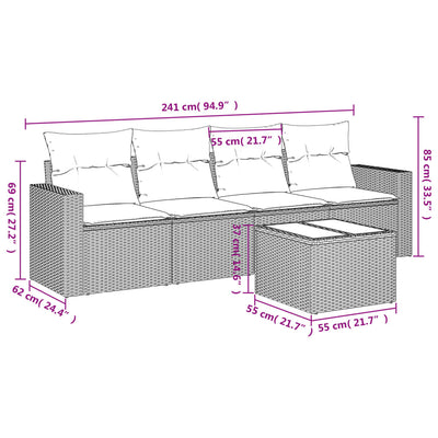 5 Piece Garden Sofa Set with Cushions Grey Poly Rattan