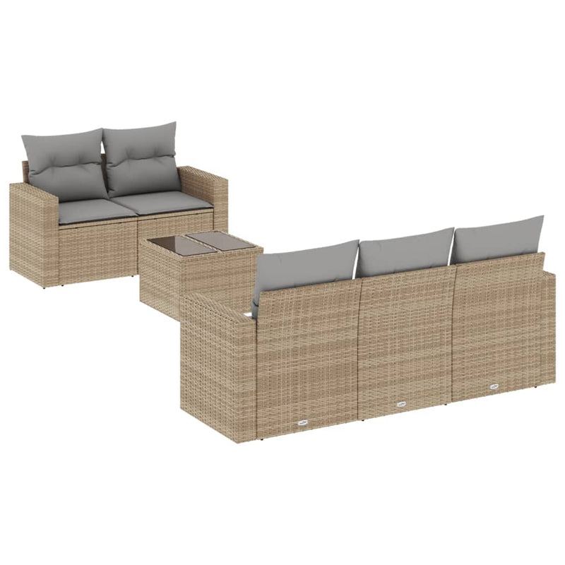 6 Piece Garden Sofa Set with Cushions Beige Poly Rattan