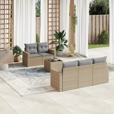 6 Piece Garden Sofa Set with Cushions Beige Poly Rattan