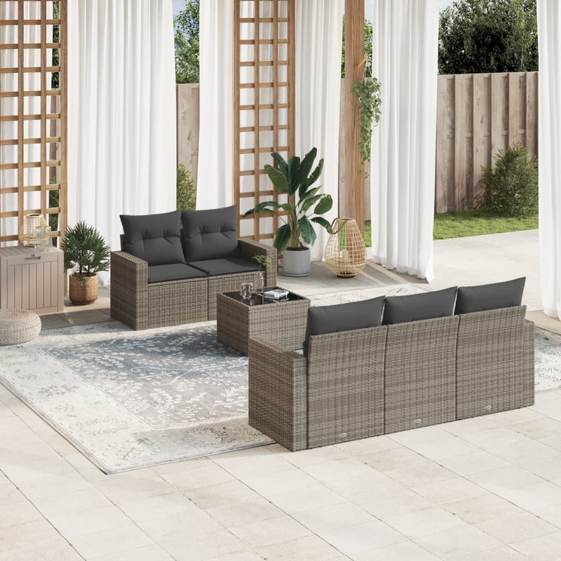 6 Piece Garden Sofa Set with Cushions Grey Poly Rattan