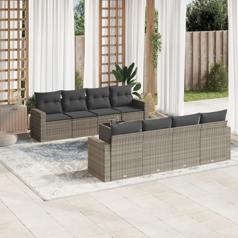 9 Piece Garden Sofa Set with Cushions Grey Poly Rattan