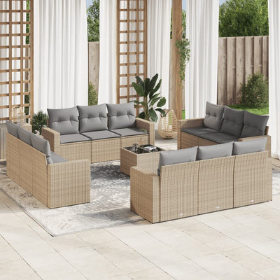 13 Piece Garden Sofa Set with Cushions Beige Poly Rattan