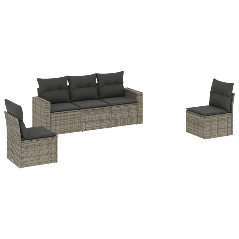 5 Piece Garden Sofa Set with Cushions Grey Poly Rattan