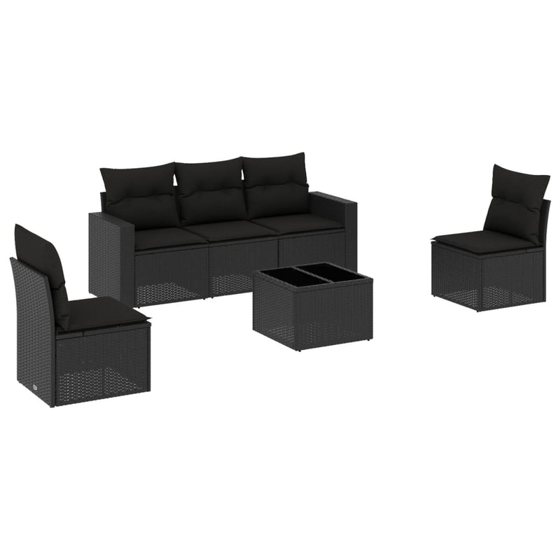 6 Piece Garden Sofa Set with Cushions Black Poly Rattan