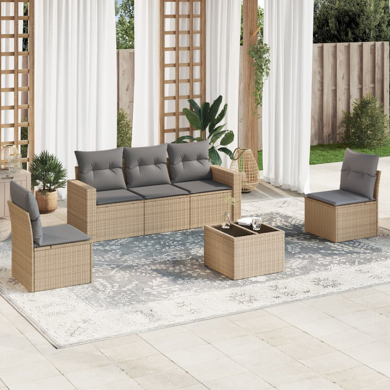 6 Piece Garden Sofa Set with Cushions Beige Poly Rattan