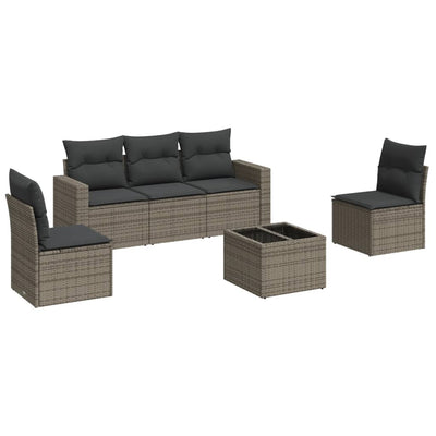 6 Piece Garden Sofa Set with Cushions Grey Poly Rattan