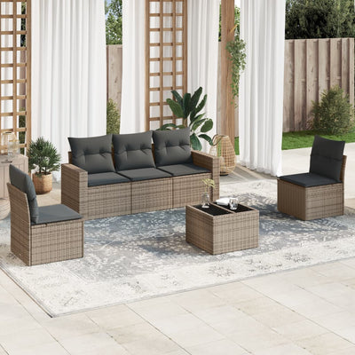 6 Piece Garden Sofa Set with Cushions Grey Poly Rattan