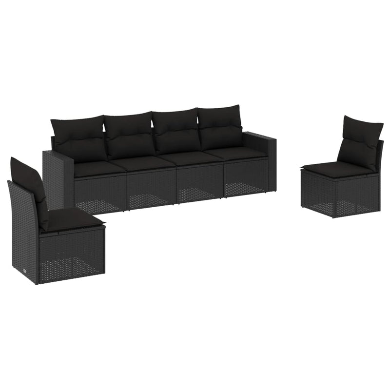 6 Piece Garden Sofa Set with Cushions Black Poly Rattan