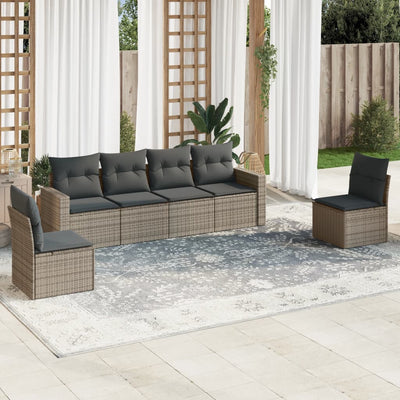 6 Piece Garden Sofa Set with Cushions Grey Poly Rattan