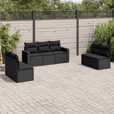 7 Piece Garden Sofa Set with Cushions Black Poly Rattan