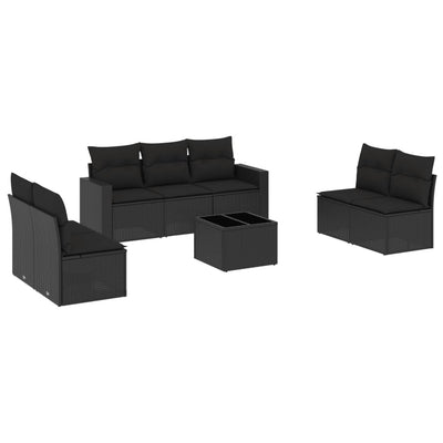 8 Piece Garden Sofa Set with Cushions Black Poly Rattan