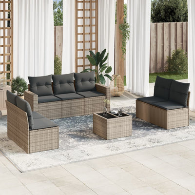 8 Piece Garden Sofa Set with Cushions Grey Poly Rattan