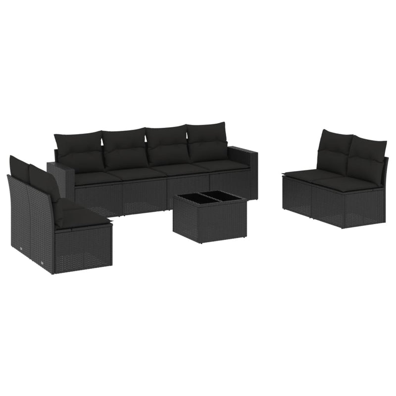 9 Piece Garden Sofa Set with Cushions Black Poly Rattan