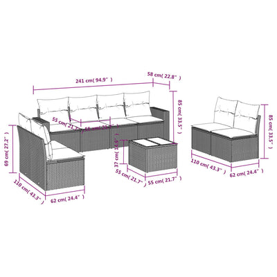 9 Piece Garden Sofa Set with Cushions Grey Poly Rattan