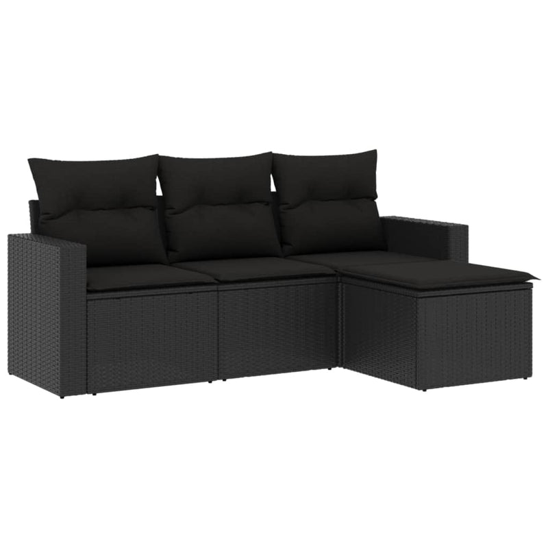 4 Piece Garden Sofa Set with Cushions Black Poly Rattan