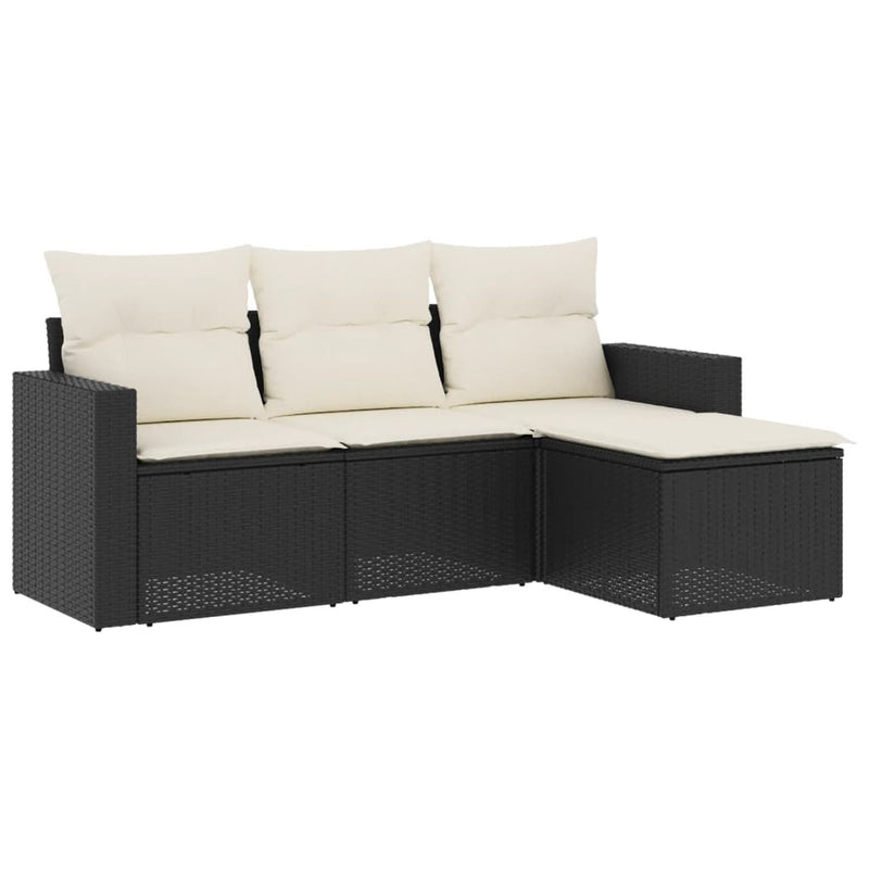 4 Piece Garden Sofa Set with Cushions Black Poly Rattan