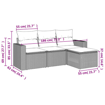 4 Piece Garden Sofa Set with Cushions Grey Poly Rattan