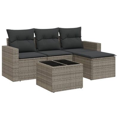 5 Piece Garden Sofa Set with Cushions Grey Poly Rattan