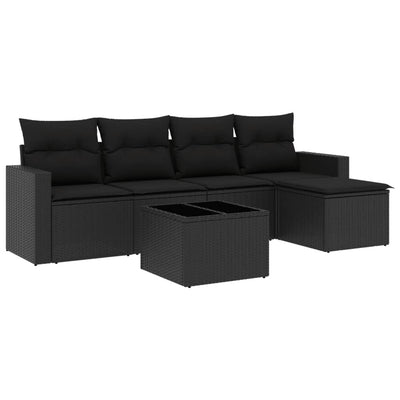 6 Piece Garden Sofa Set with Cushions Black Poly Rattan