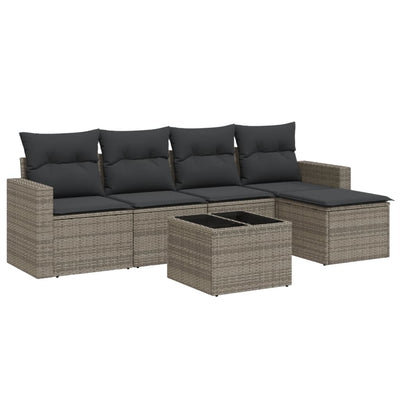 6 Piece Garden Sofa Set with Cushions Grey Poly Rattan