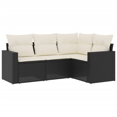 4 Piece Garden Sofa Set with Cushions Black Poly Rattan