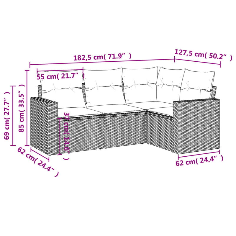 4 Piece Garden Sofa Set with Cushions Beige Poly Rattan