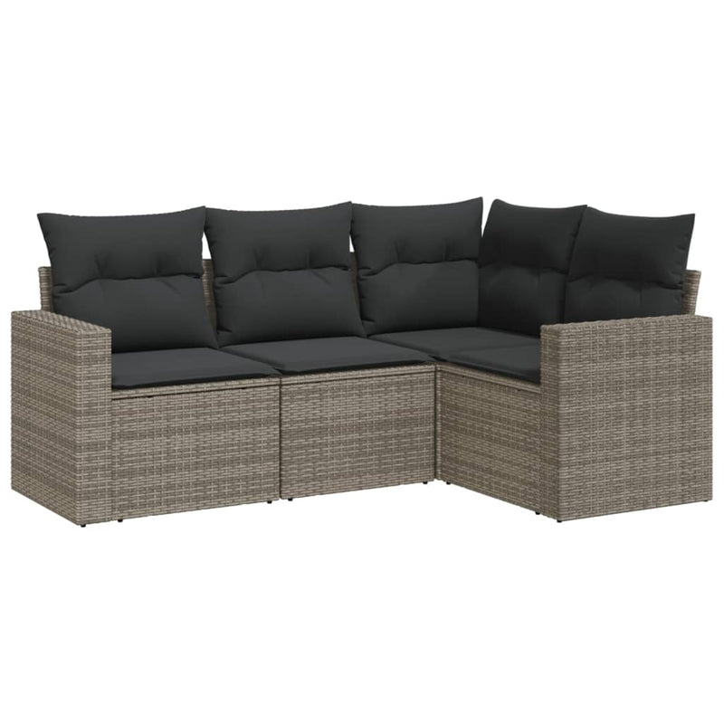 4 Piece Garden Sofa Set with Cushions Grey Poly Rattan