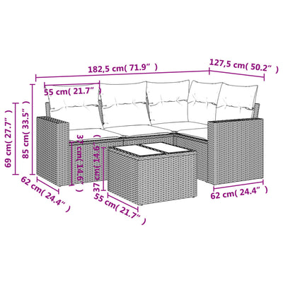 5 Piece Garden Sofa Set with Cushions Beige Poly Rattan